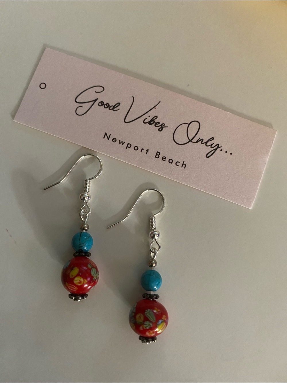 Good Vibes Only Red & Turquoise Beaded Drop Earrings by Good Vibes Only